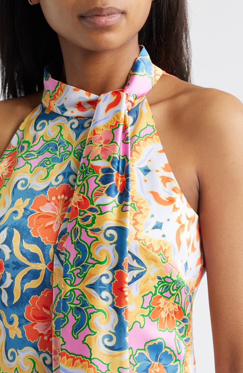 Vince Camuto Mixed Print Scarf Detail Satin Dress, Alternate, color,