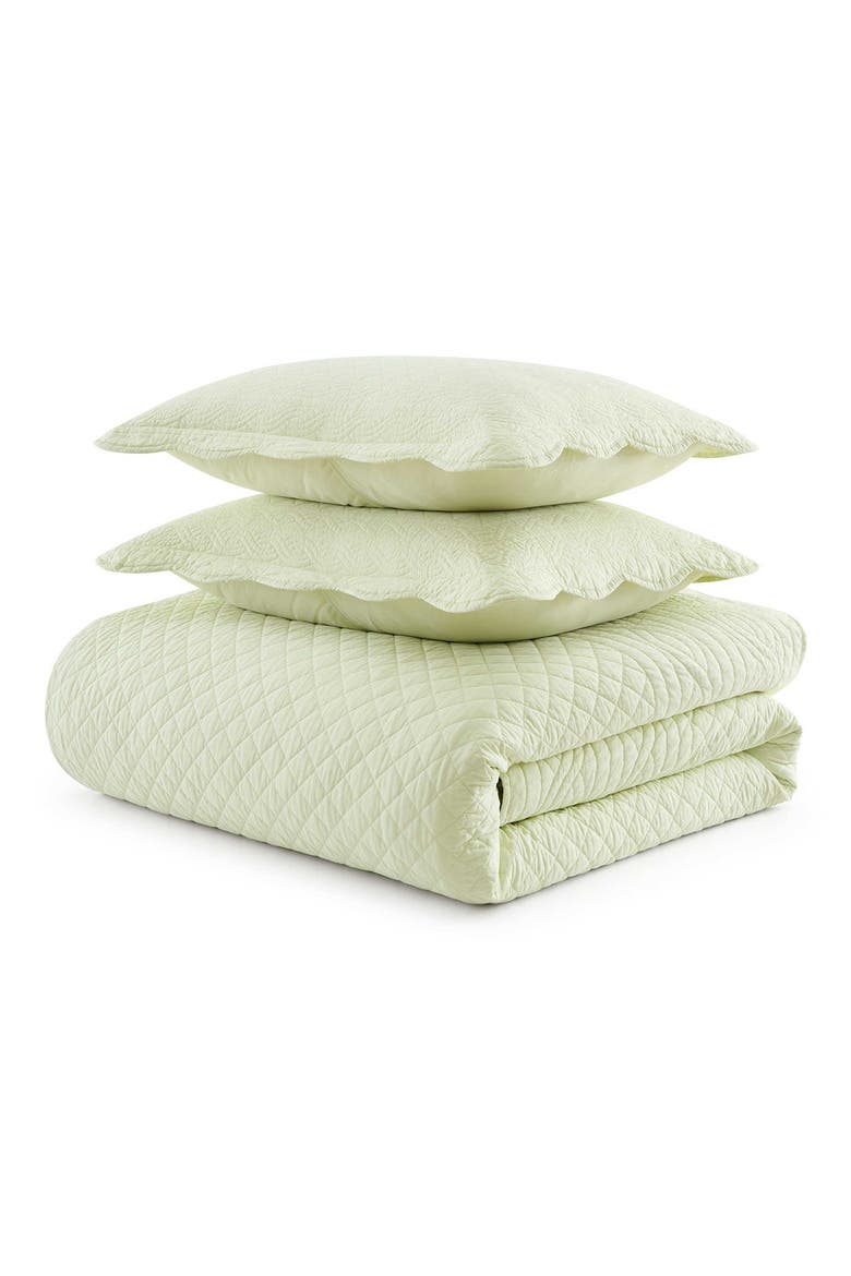 Vintage Scallop Cotton Percale Quilt, Main, color, LIGHT LAUREL GREEN