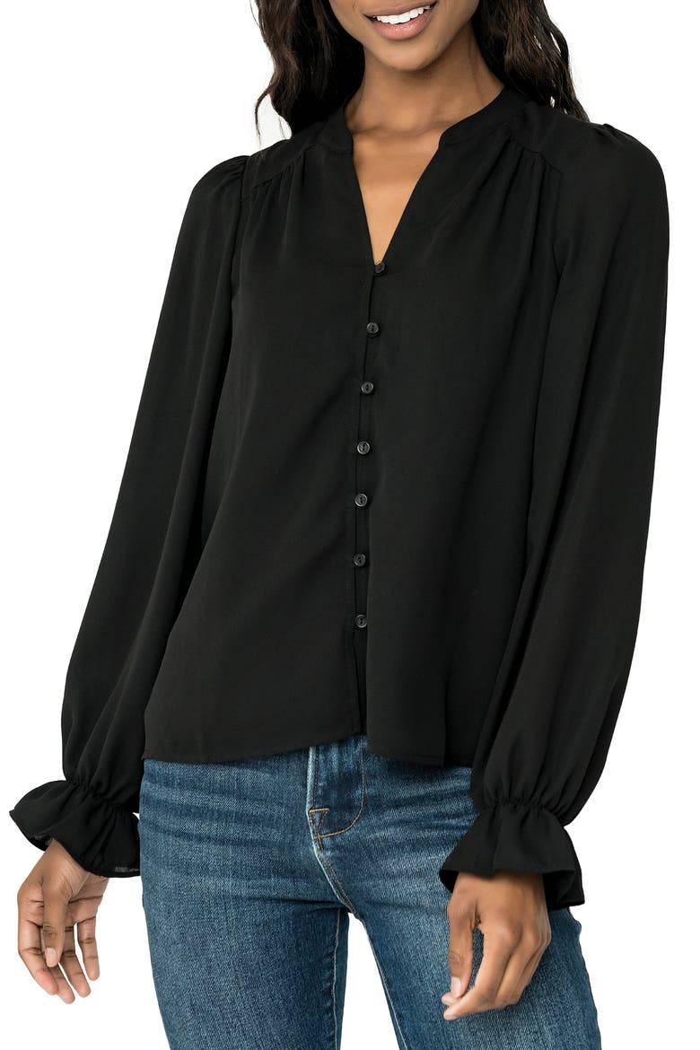 Ruffle Sleeve Blouse, Main, color, BLACK