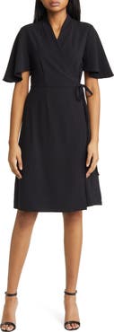 Ming Wang Butterfly Sleeve Crêpe de Chine Wrap Dress