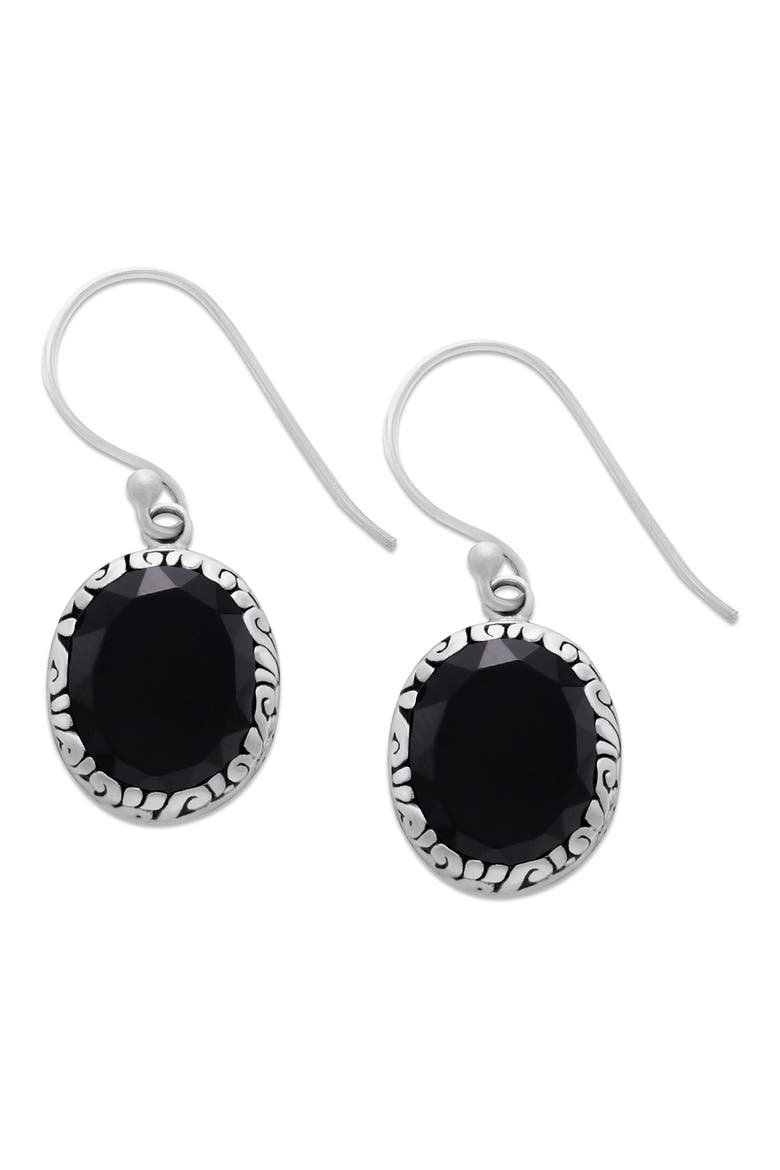 Oval Cut Stone Drop Earrings, Main, color, BLACK