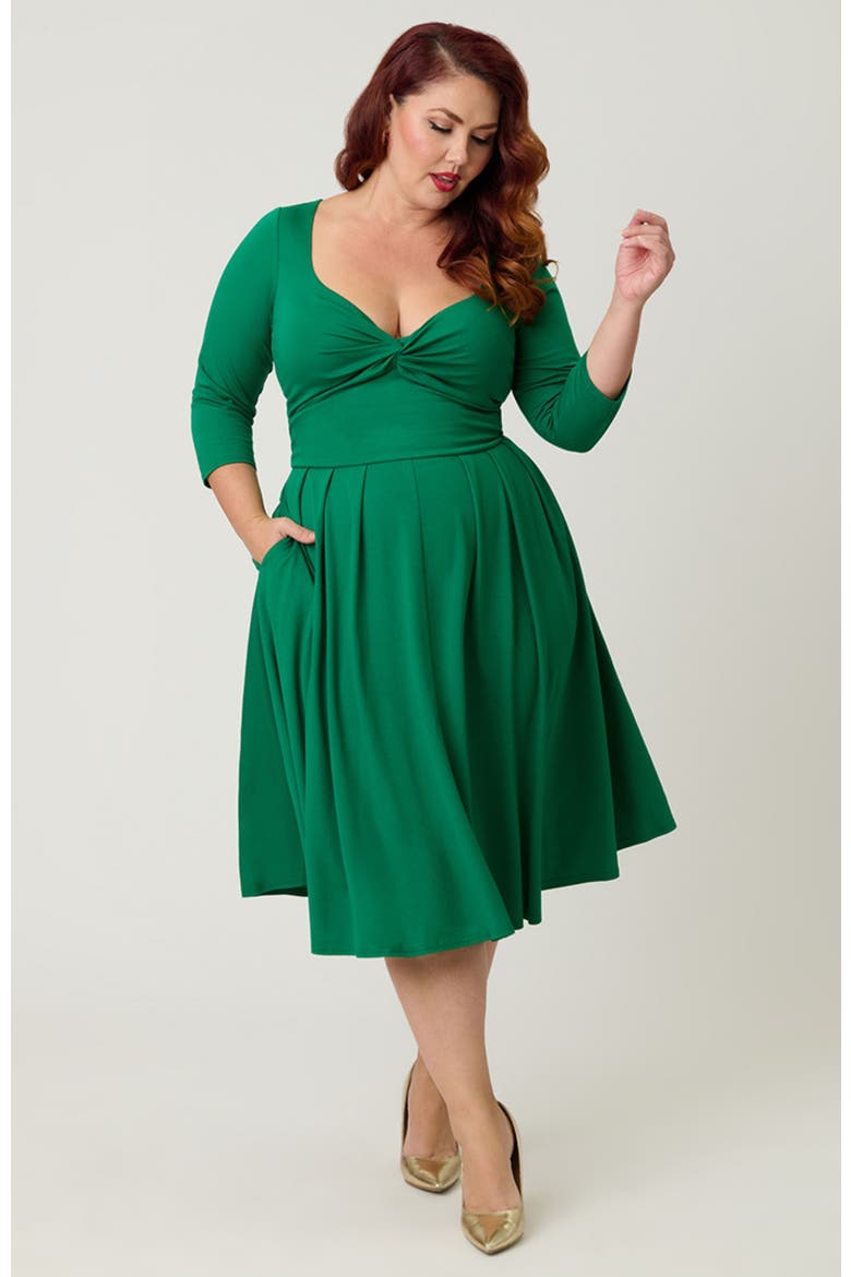 Plus Size 1950s Front Twist Swing Dress, Alternate, color, Solid Green
