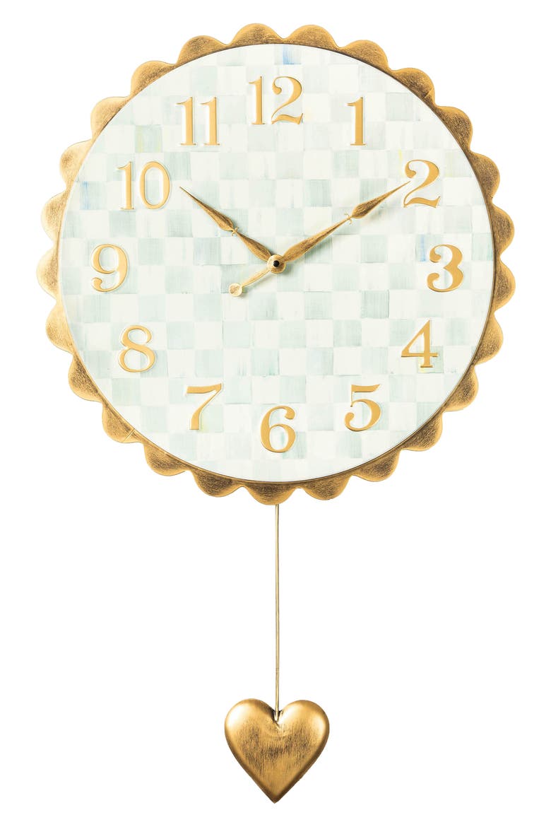 Sterling Check Heart Pendant Wall Clock, Main, color, STERLING
