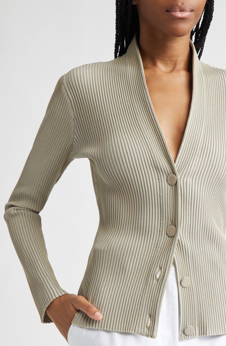 Giorgio Armani Rib V-Neck Cardigan, Alternate, color, Tan