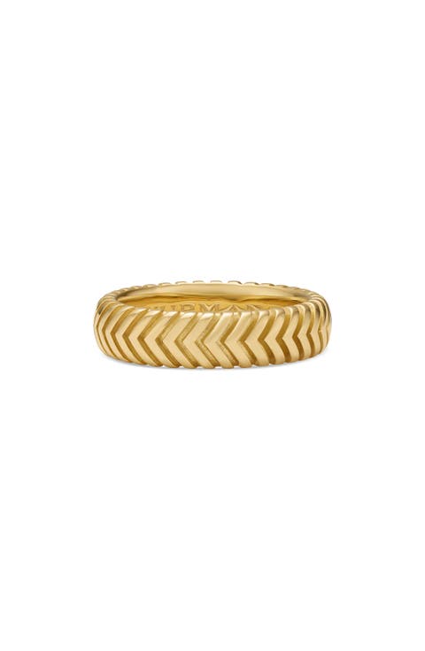 Men's Chevron Band Ring in 18K Yellow Gold, 6mm