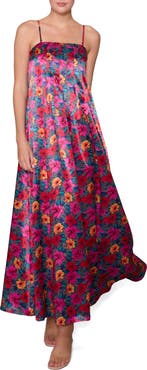 MELLODAY Print Sleeveless Satin Maxi Dress
