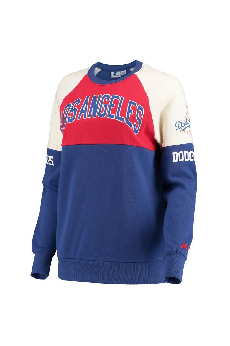 Women's Starter Royal/Red Los Angeles Dodgers Baseline Raglan Pullover Sweatshirt, Alternate, color, RED