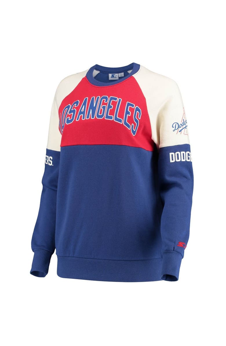 STARTER Women's Starter Royal/Red Los Angeles Dodgers Baseline Raglan Pullover Sweatshirt, Alternate, color, 
