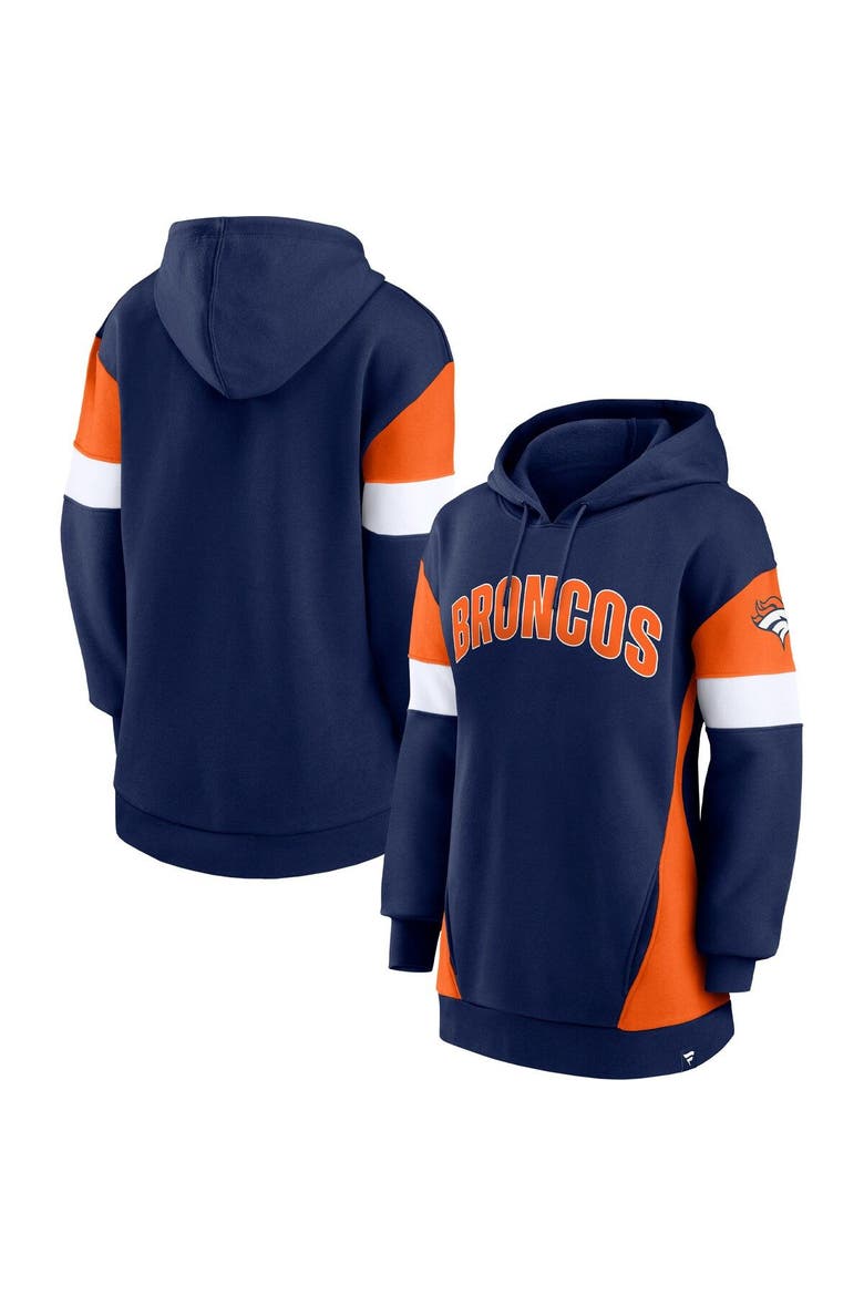 Women's Fanatics Branded Navy/Orange Denver Broncos Lock It Down Pullover Hoodie, Main, color, Navy