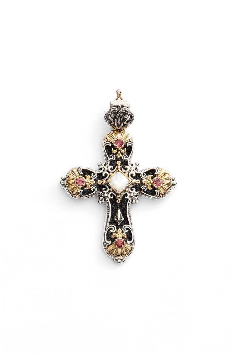 Nemesis Cross Pendant, Main, color, PEARL/ PINK TOURMALINE