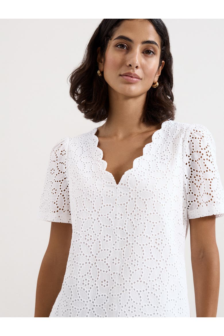Freya Scallop V-Neck T-Shirt, Alternate, color, White