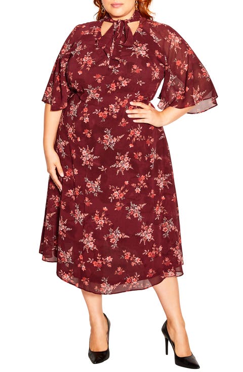 Kinley Floral Tie Neck Midi Dress (Plus)