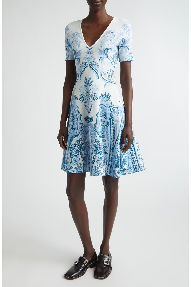 Paisley Double Knit Jacquard Sweater Dress, Main, color, SUGAR PAPER BLUE