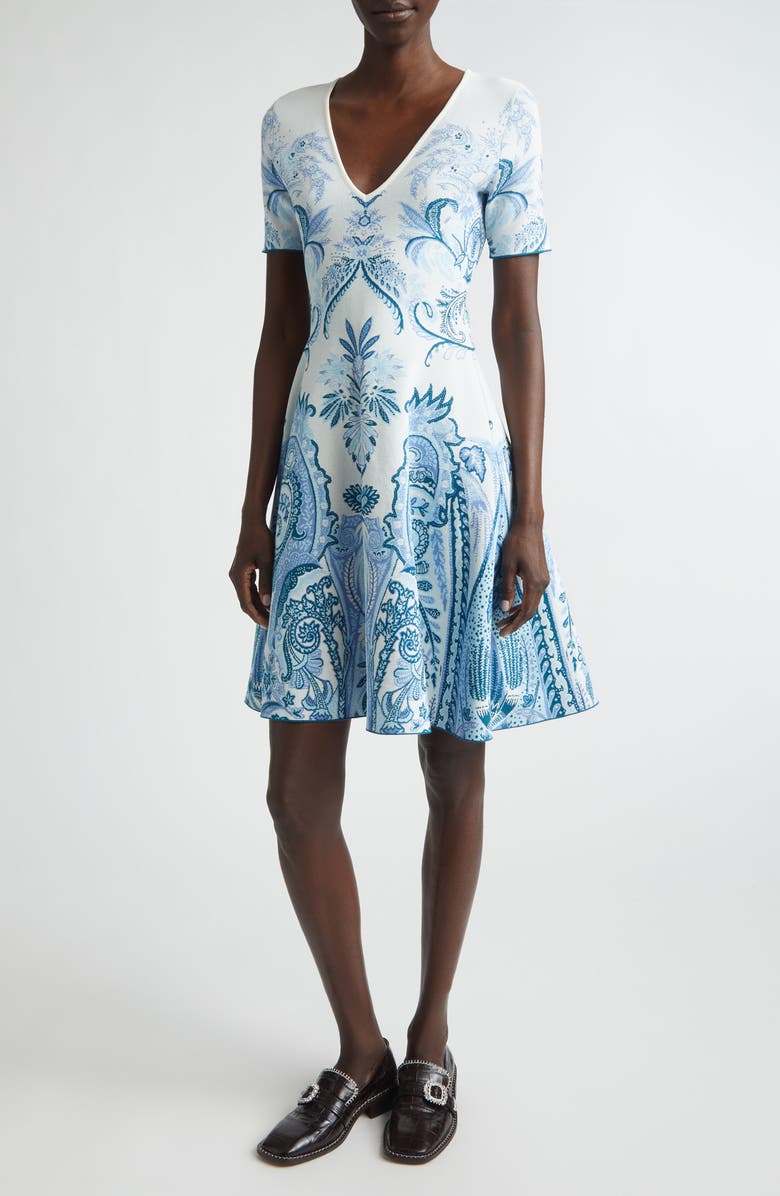 Etro Paisley Double Knit Jacquard Sweater Dress, Main, color, Sugar Paper Blue
