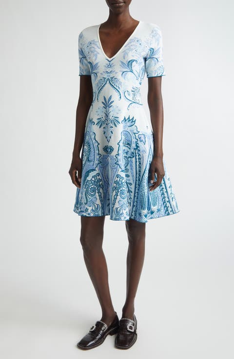Paisley Double Knit Jacquard Sweater Dress