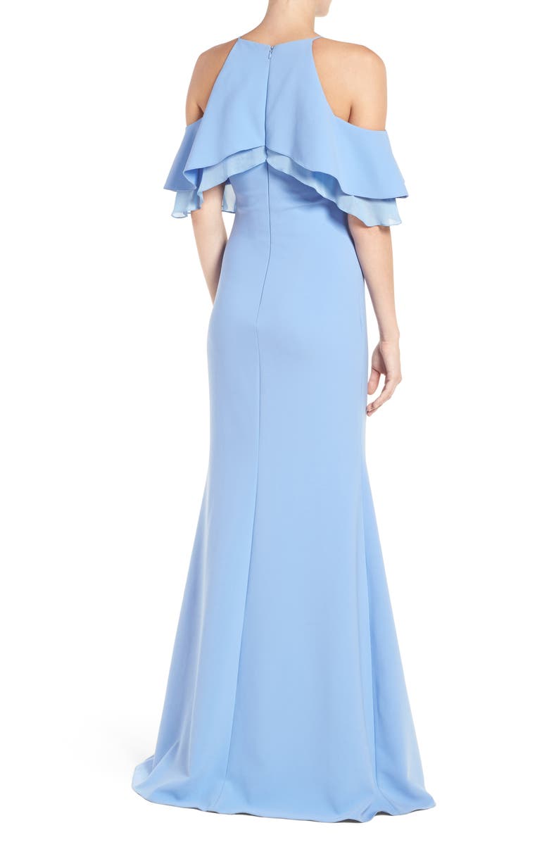 Badgley Mischka Collection Badgley Mischka Ruffle Shoulder Gown, Alternate, color, 