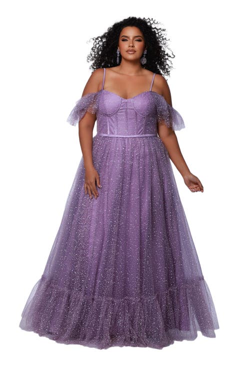 V-Neckline Flutter Sleeve Slim A-line Plus Size Gown