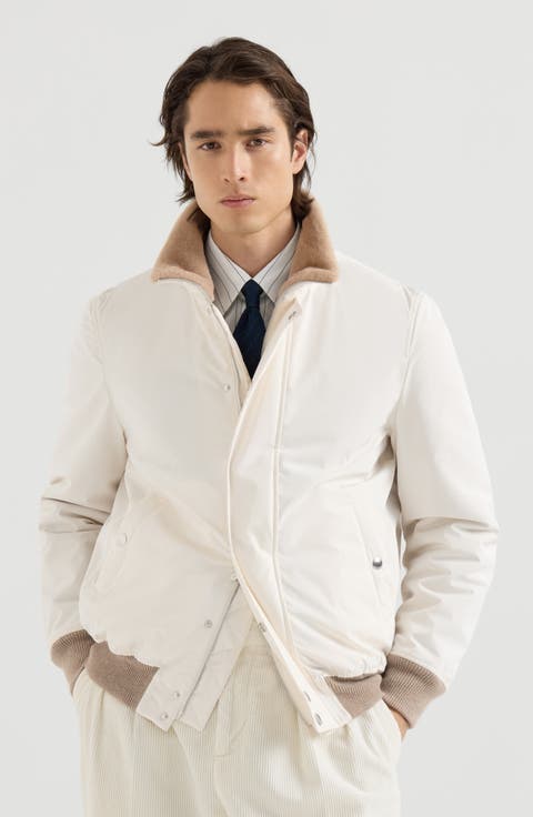 Bonded nylon aviator jacket with shearling lining
