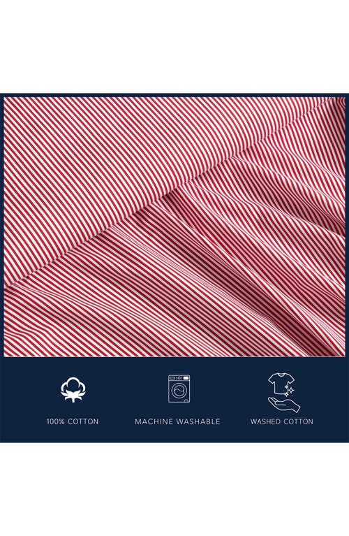 Nautica Penny Pinstripe 200 Thread Count Cotton Percale Sheet Set In White/red