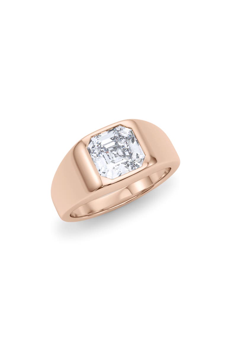 HauteCarat Men's Asscher Cut Lab Created Diamond Signet Ring, Main, color, 2.00 Ctw 18K Rose Gold
