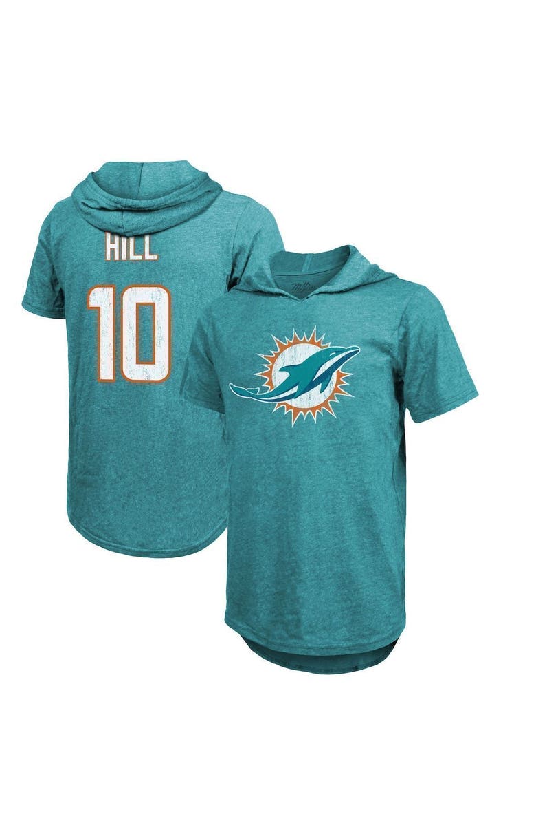Majestic Threads Men's Majestic Threads Tyreek Hill Aqua Miami Dolphins Player Name & Number Short Sleeve Hoodie T-Shirt, Alternate, color, Aqua