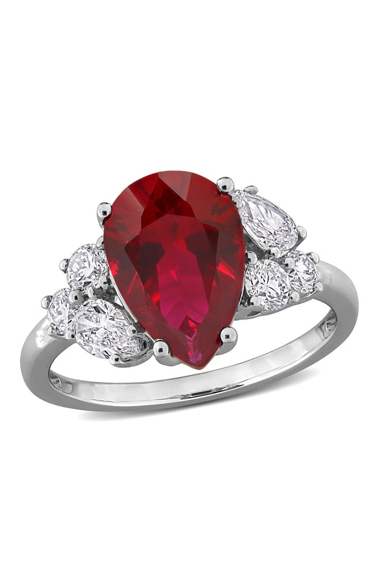 Julianna B. Lab-Created Ruby & Diamond Cluster Ring 18k, Main, color, 