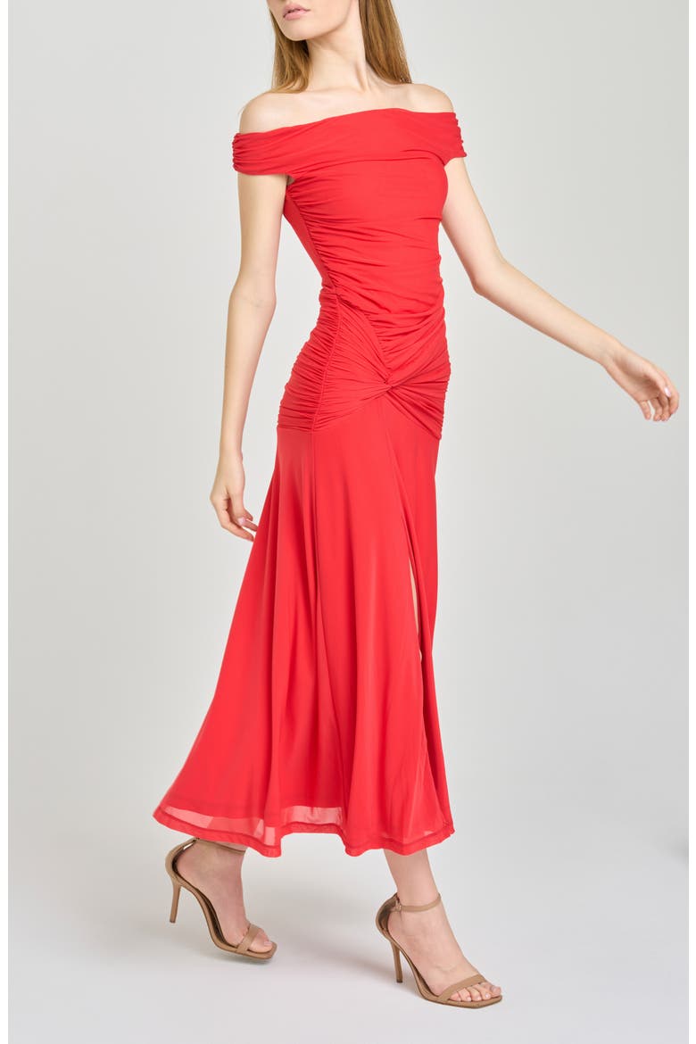 x Hannah Lovey Porter Margaux Off the Shoulder Ruched Dress (Nordstrom Exclusive), Alternate, color, RED