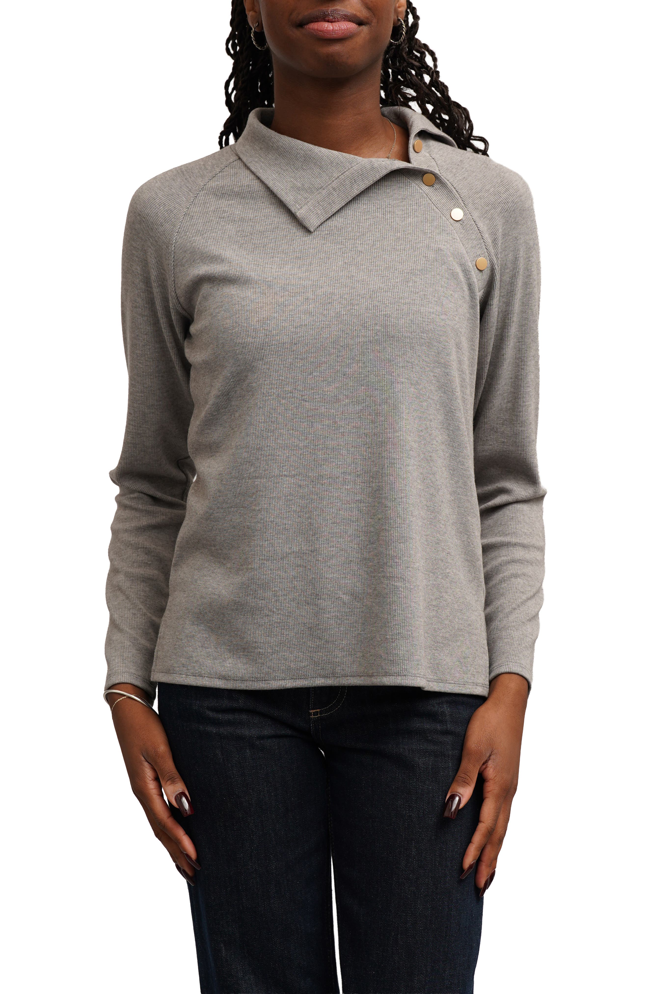 Asymmetric Neck Button Trim Top