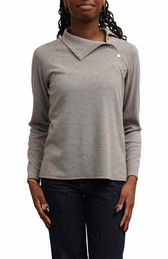 Asymmetric Neck Button Trim Top
