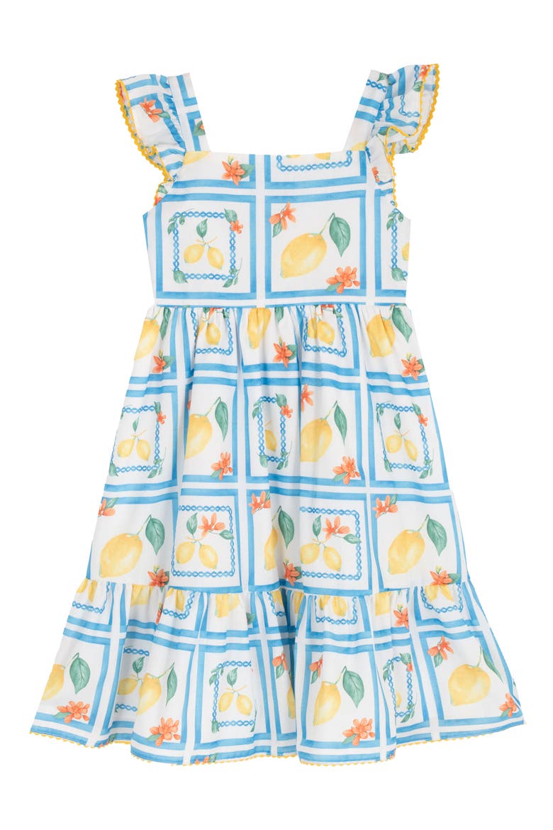 Kids' Printed Cotton Flutter Sleeve Dress, Main, color, YELLOW
