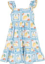 Rare Editions Kids' Printed Cotton Flutter Sleeve Dress