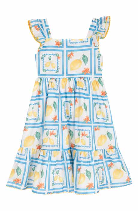 Rare Editions Kids' Printed Cotton Flutter Sleeve Dress