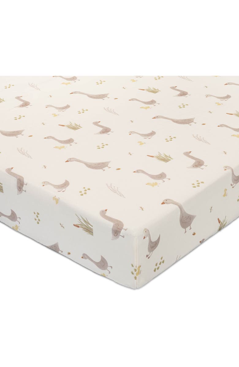 CRANE BABY Goose Fitted Cotton Crib Sheet, Main, color, Beige