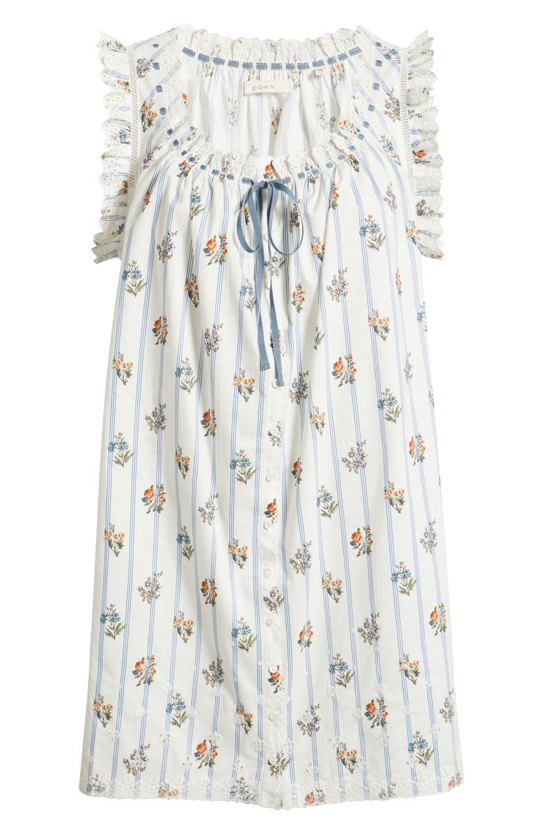 DÔEN Nessie Stripe Floral Print Eyelet Organic Cotton Shift Minidress, Alternate, color, Fleurs De Bordeaux