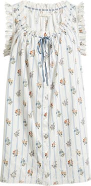 DÔEN Nessie Stripe Floral Print Eyelet Organic Cotton Shift Minidress