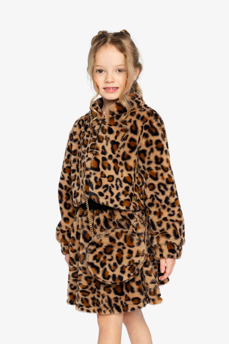 Leopard Faux Fur Elastic Waist A-Line Skirt, Alternate, color, Brown with Leopard Print