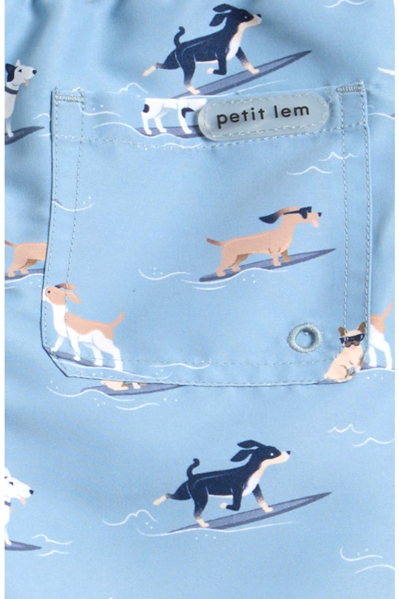 Kids' Surfing Pups Print Swim Trunks, Alternate, color, BLUE