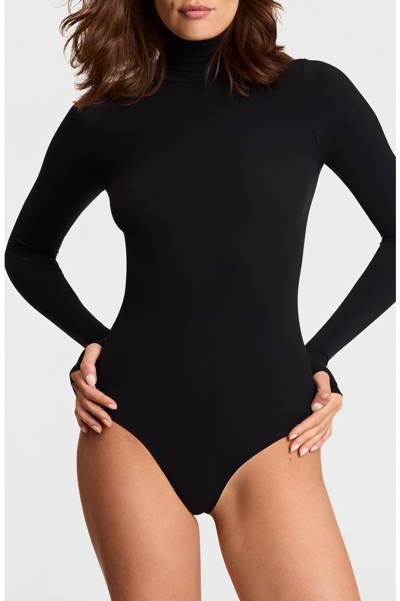 Ballet Body Turtleneck Thong Bodysuit, Main, color, BLK-BLACK