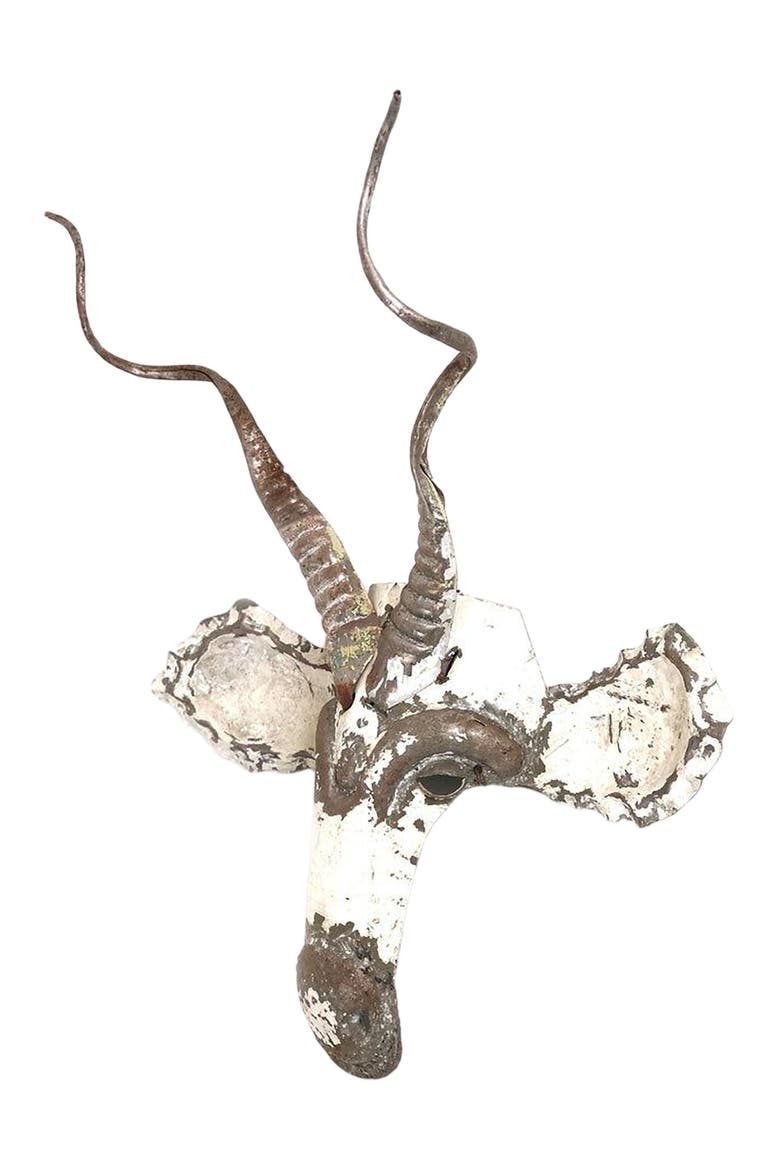 Kudu Animal Mask - Recycled Metal Wall Art, Alternate, color, Grey