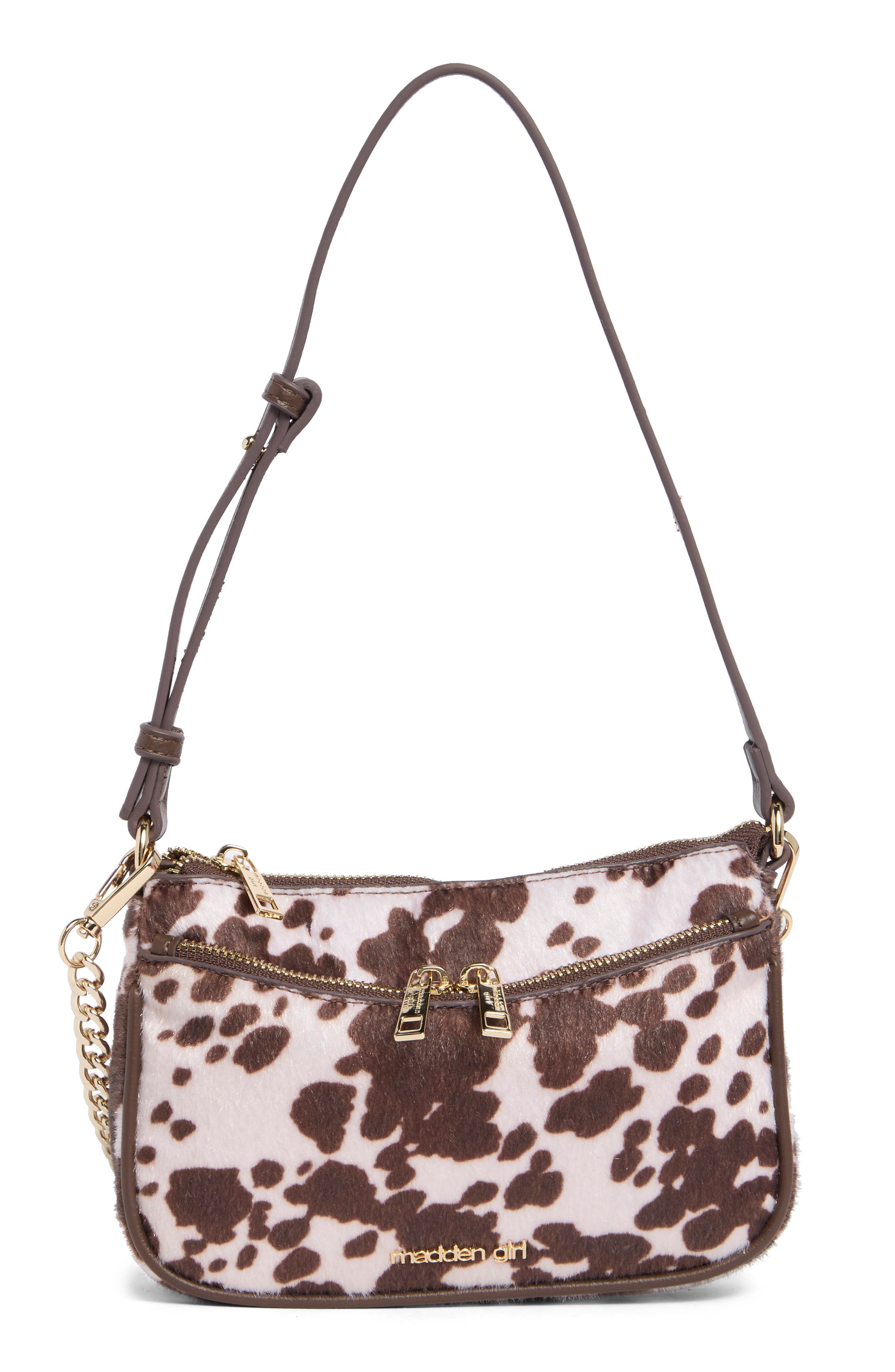 Faux Calf Hair Shoulder Bag, Main, color, BROWN COW