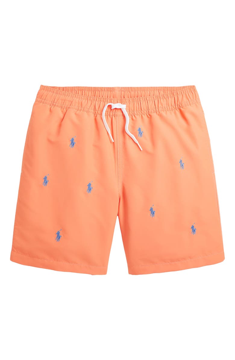 Polo Ralph Lauren Kids' Traveler Embroidered Pony Recycled Polyester Swim Trunks, Main, color, 