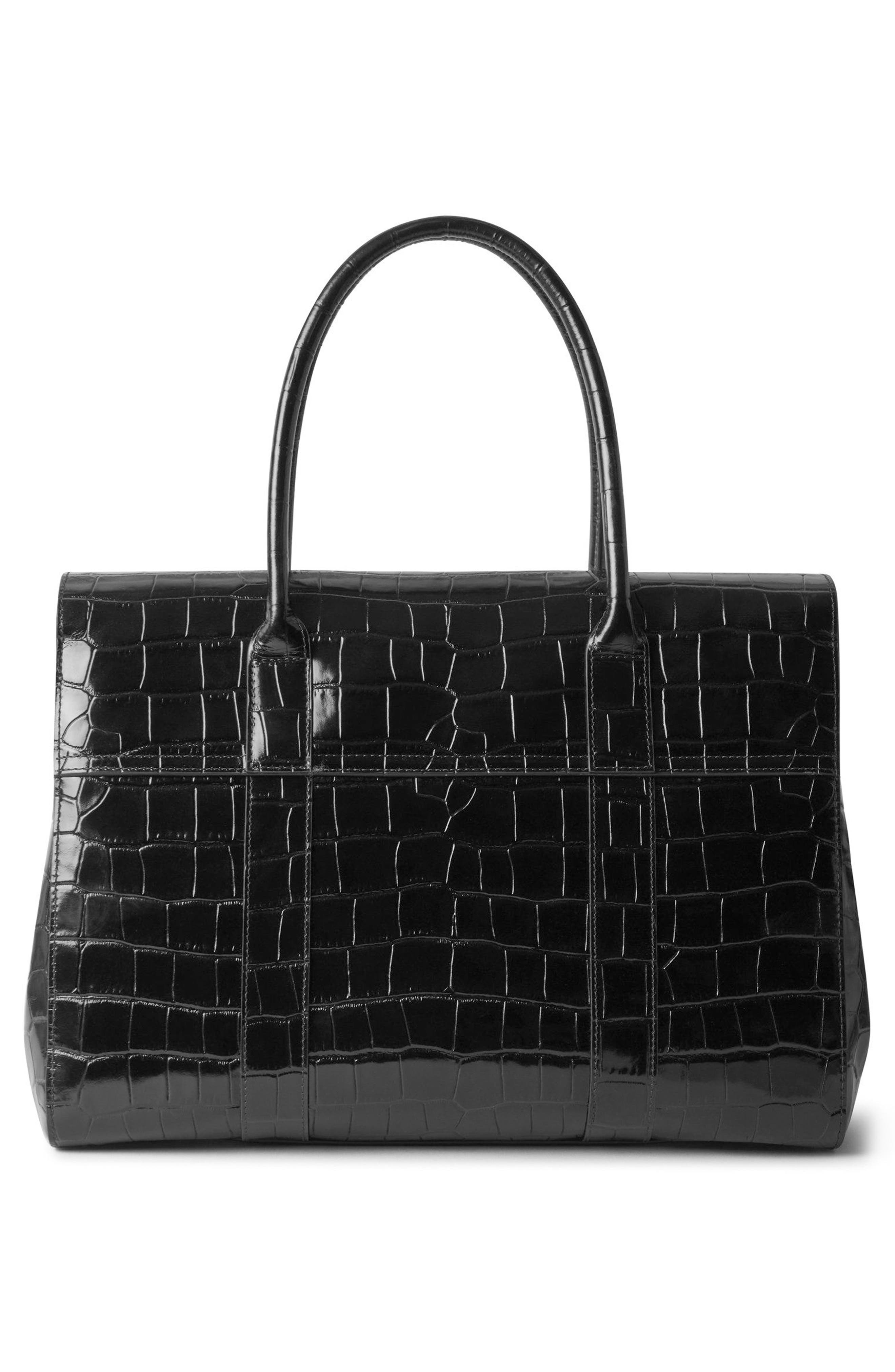 Mulberry Small Bayswater Shiny Croc Embossed Leather Satchel, Alternate, color, Black