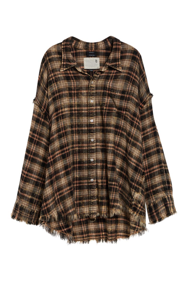 Shredded Seam Drop Neck Plaid Shirt, Alternate, color, BLACK KHAKI PLAID