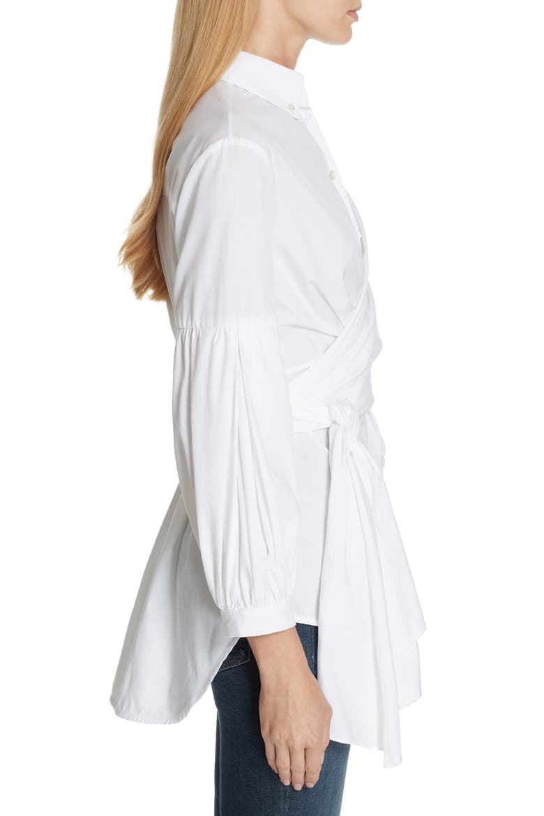Sinclair Puff Sleeve Wrap Detail Shirt, Alternate, color, WHITE