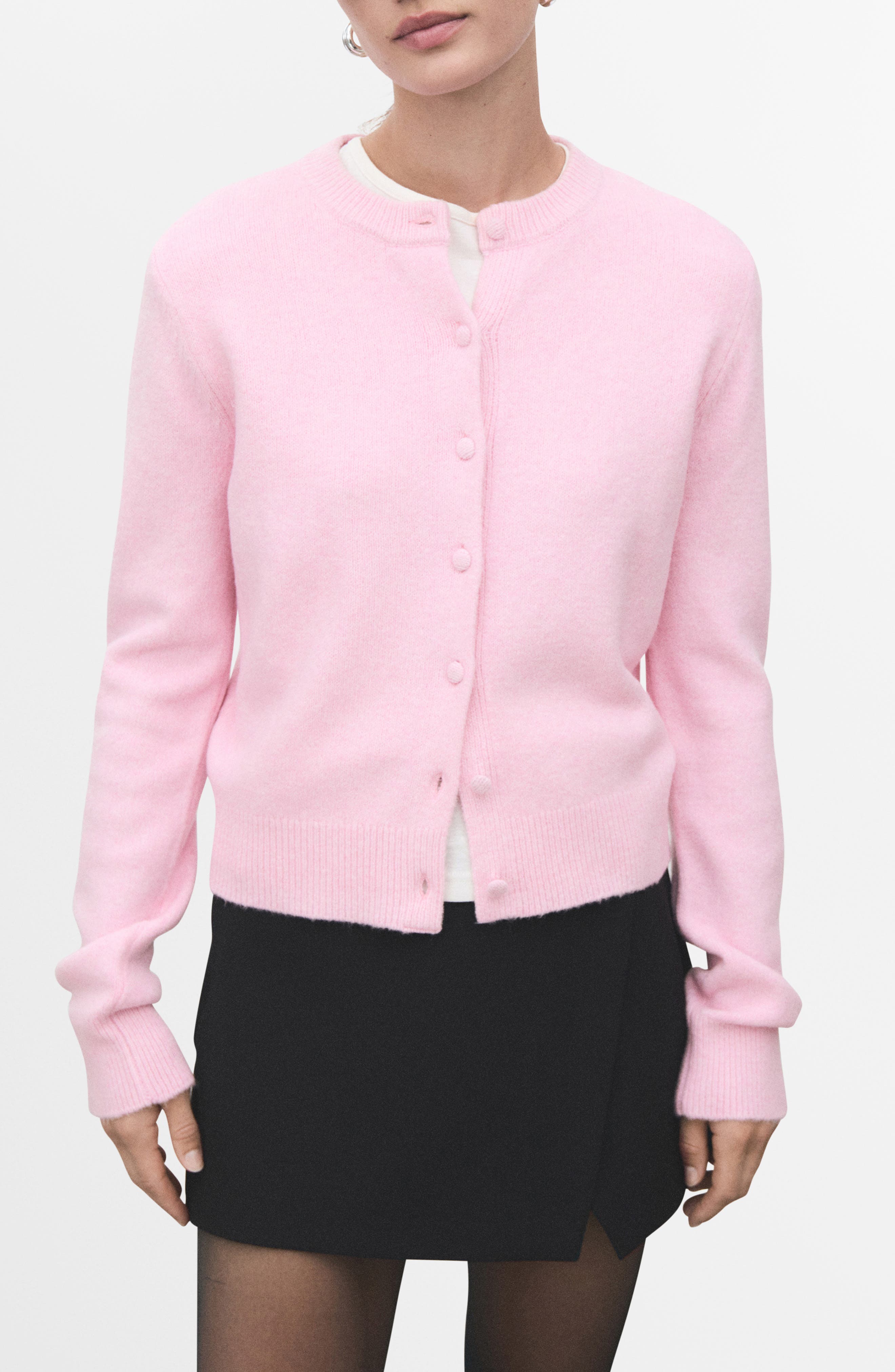 MANGO Covered Button Crewneck Cardigan