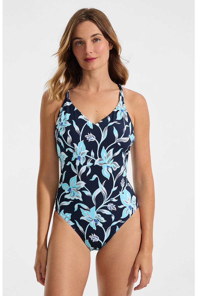 Tugless QuickDry V-Neck Multi-Way High Leg One Piece Swimsuit, Alternate, color, Bright Cobalt Blue