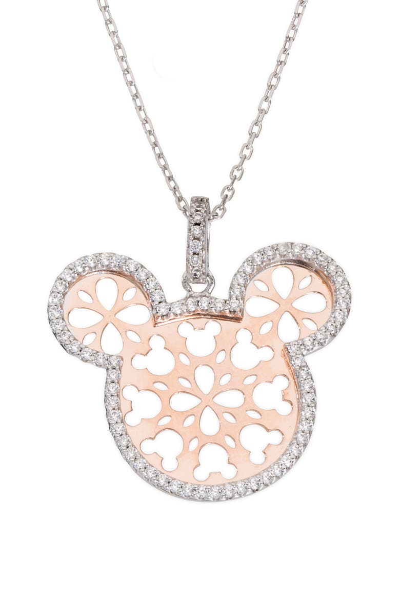 Mickey Mouse Crystal Two-Tone Pendant Necklace, Main, color, CRYSTAL/ ROSE GOLD