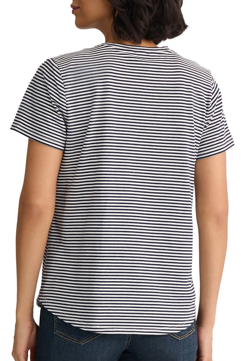 Button Shoulder Stripe Stretch Cotton T-Shirt, Alternate, color, PACIFIC NAVY/NATURAL WHITE