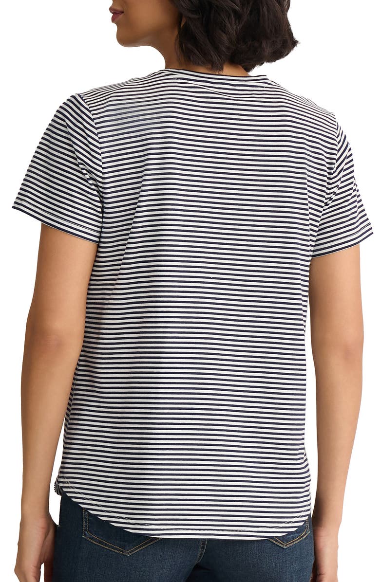 Jones New York Button Shoulder Stripe Stretch Cotton T-Shirt, Alternate, color, Pacific Navy/Natural White