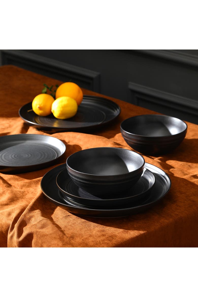 Elio Stoneware 24-Piece Dinnerware Set, Alternate, color, Black